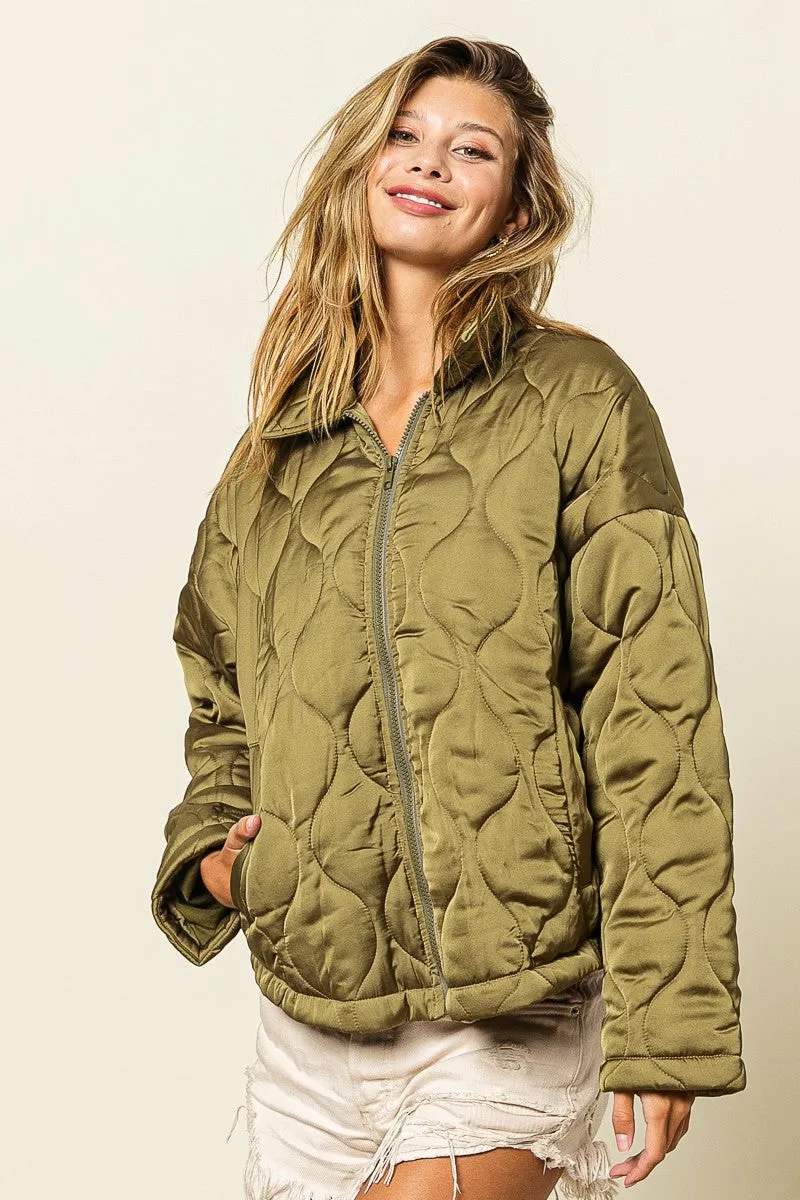 IP8941-01 | QUILTED ZIP UP SOFT COLLARED JACKET
