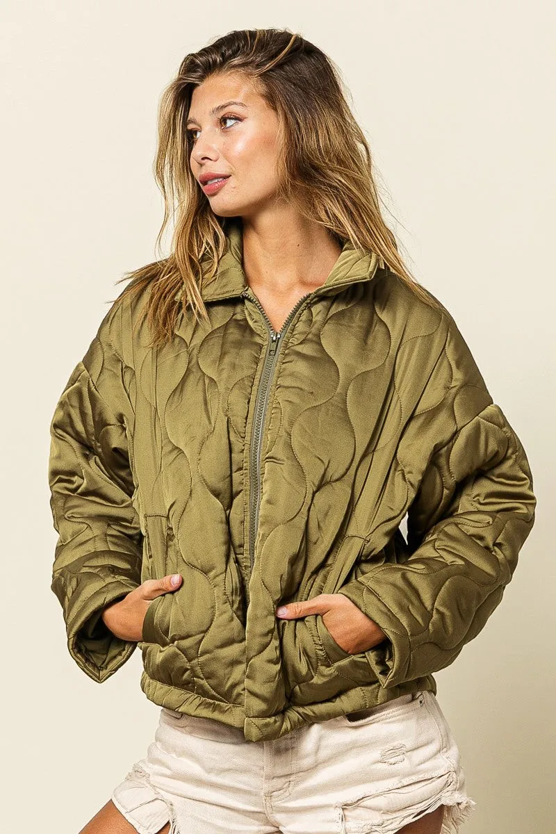 IP8941-01 | QUILTED ZIP UP SOFT COLLARED JACKET