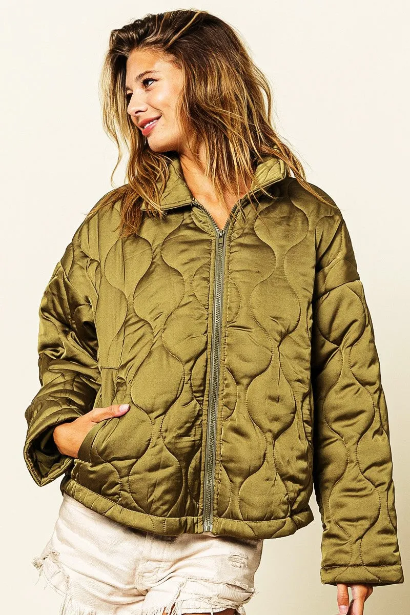 IP8941-01 | QUILTED ZIP UP SOFT COLLARED JACKET