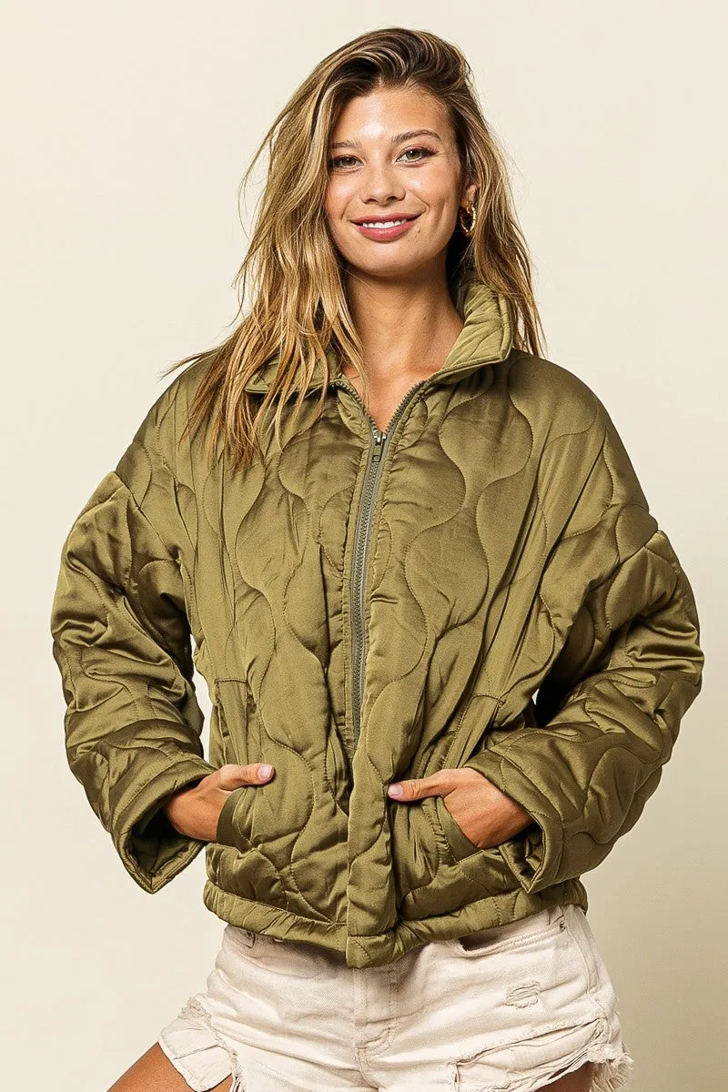 IP8941-01 | QUILTED ZIP UP SOFT COLLARED JACKET