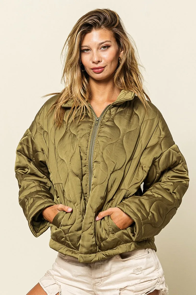 IP8941-01 | QUILTED ZIP UP SOFT COLLARED JACKET