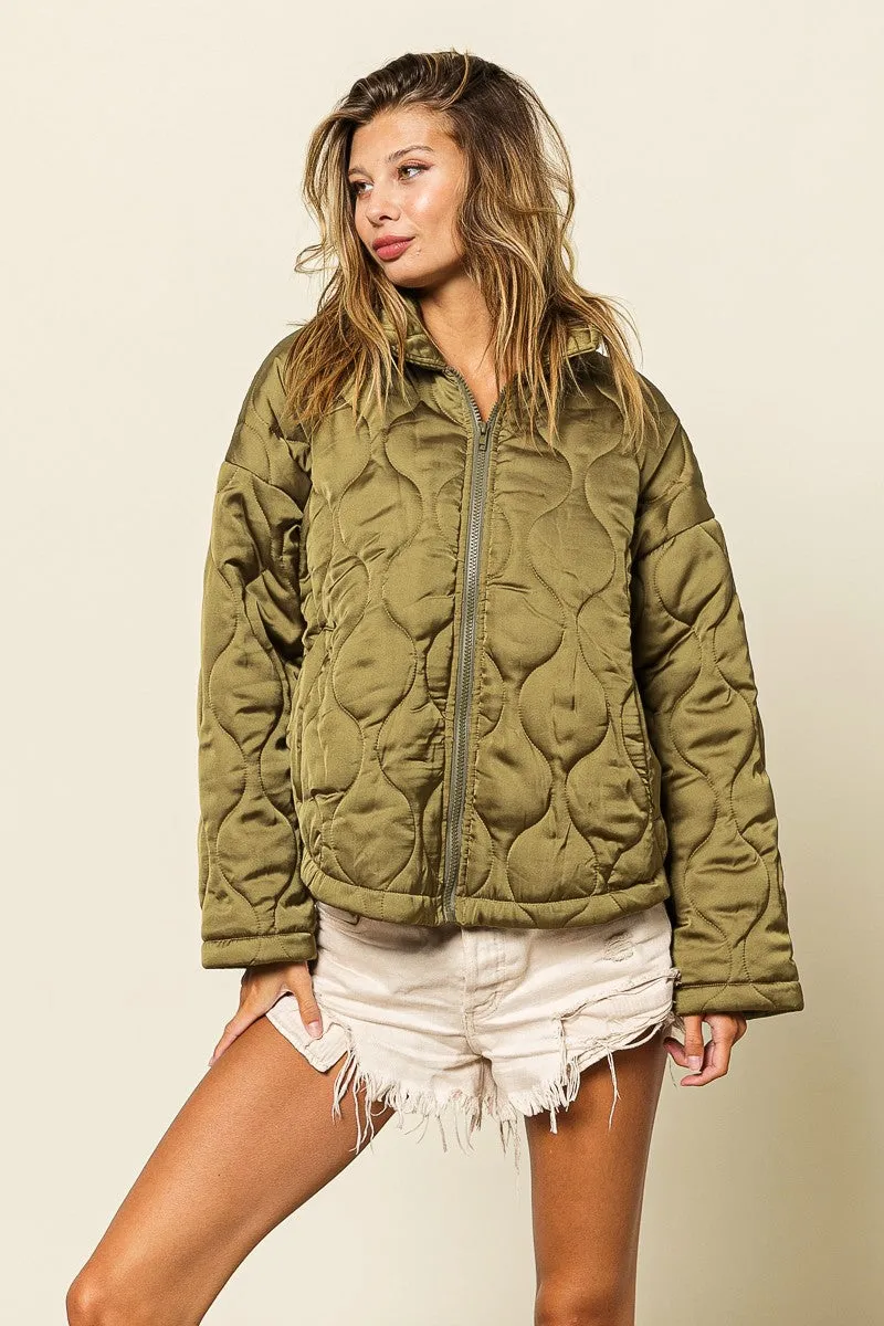 IP8941-01 | QUILTED ZIP UP SOFT COLLARED JACKET