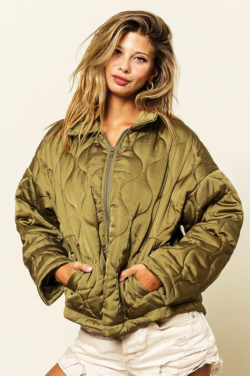 IP8941-01 | QUILTED ZIP UP SOFT COLLARED JACKET