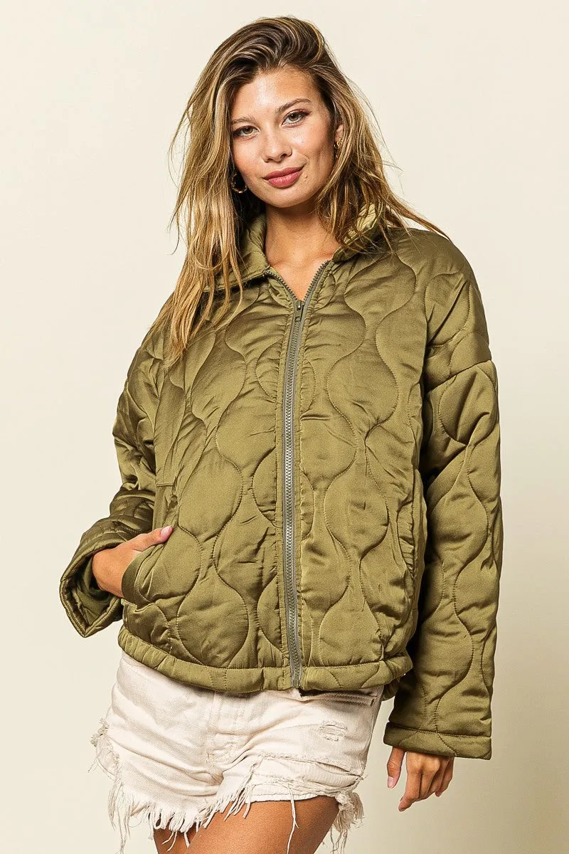 IP8941-01 | QUILTED ZIP UP SOFT COLLARED JACKET