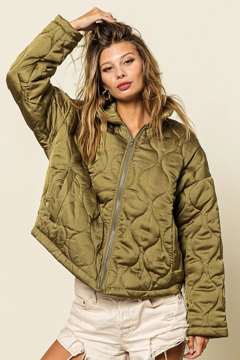 IP8941-01 | QUILTED ZIP UP SOFT COLLARED JACKET