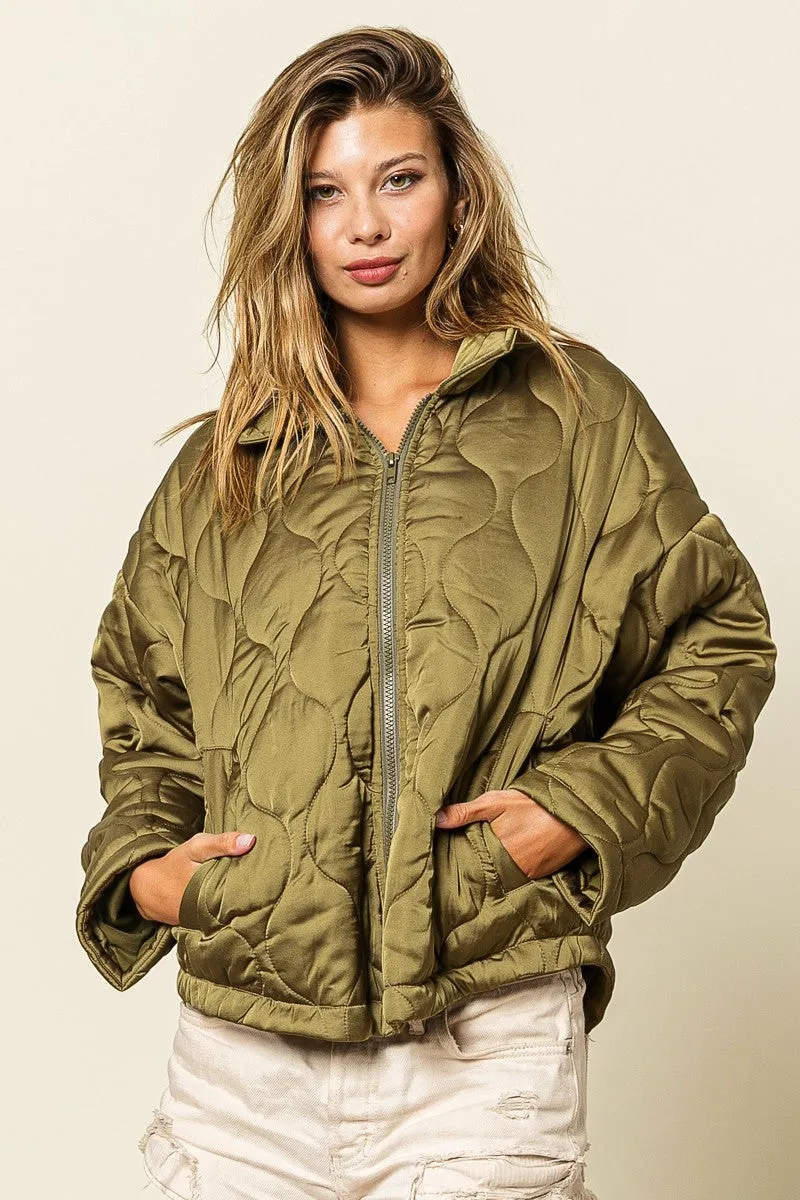 IP8941-01 | QUILTED ZIP UP SOFT COLLARED JACKET