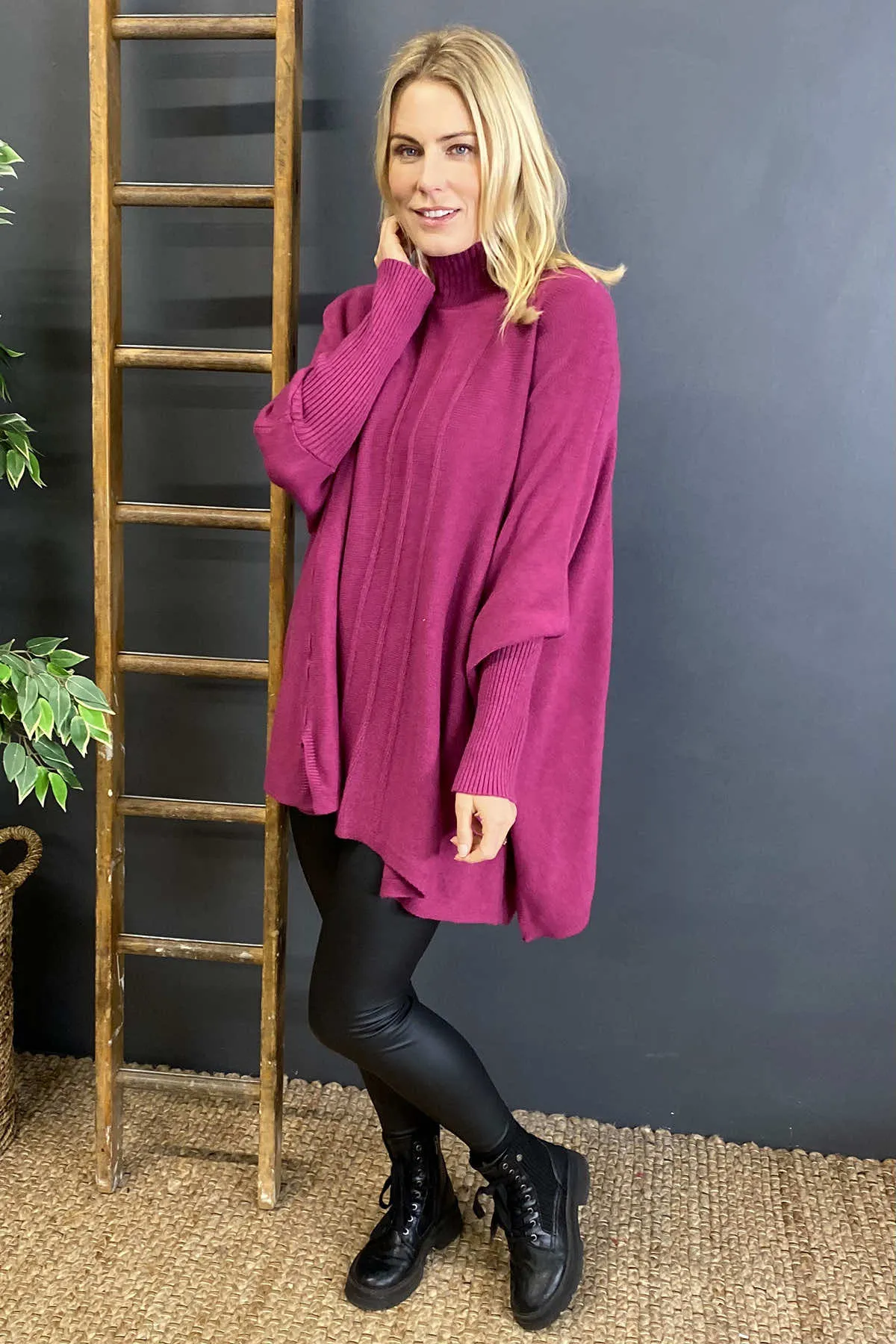 Jinnie Oversized Knitted Jumper Berry
