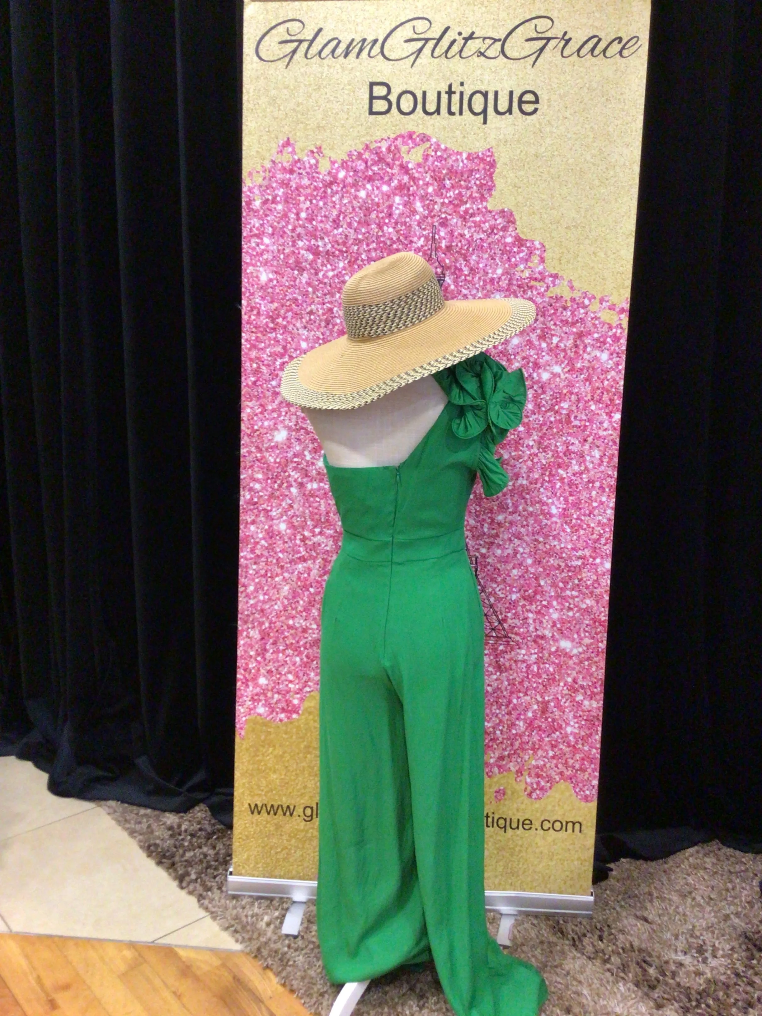 Kelly Green One Shoulder Flare Jumpsuit