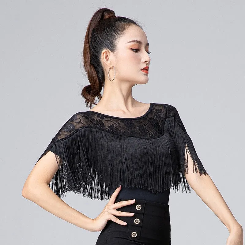 Lace Floral Short Sleeve Latin/Ballroom Top