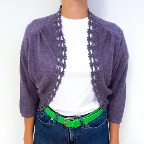 Lavender Purple Crochet Trimmed Cashmere Batwing Cardigan Small