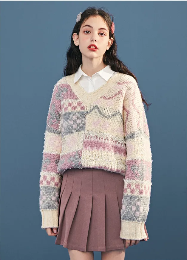LEDDIN VINTAGE INSPIRED OVERSIZED V NECK JUMPER