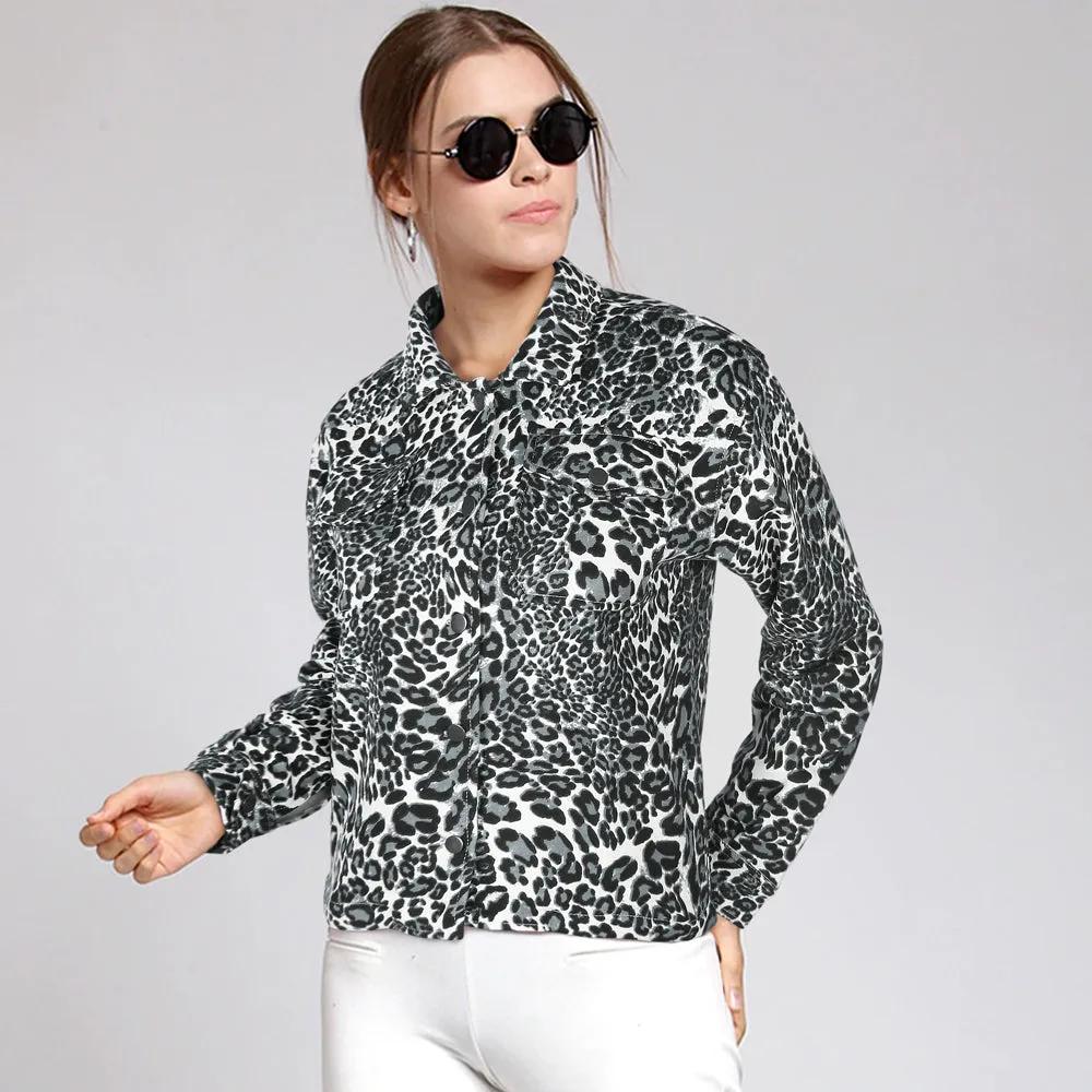 Leopard Print Croped shacket For Women-Ladies-2031-Black