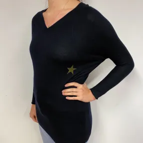 Lightweight Black Longline Cashmere V-Neck Jumper Small