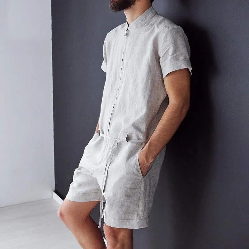 Men's Casual Solid Color Short Sleeve Jumpsuit 76516150Y