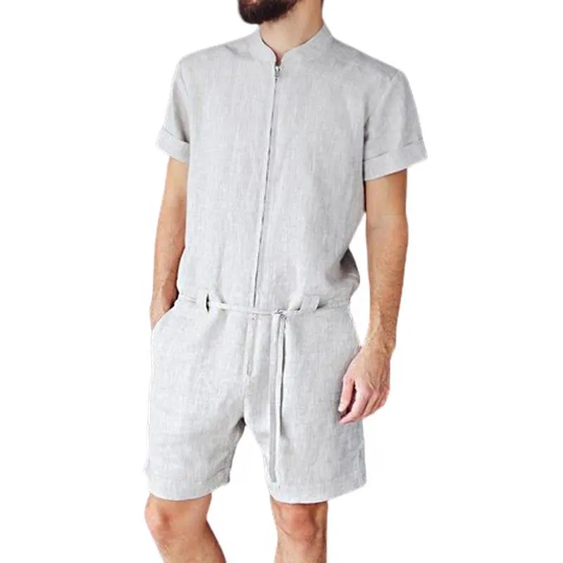 Men's Casual Solid Color Short Sleeve Jumpsuit 76516150Y