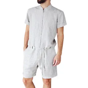 Men's Casual Solid Color Short Sleeve Jumpsuit 76516150Y