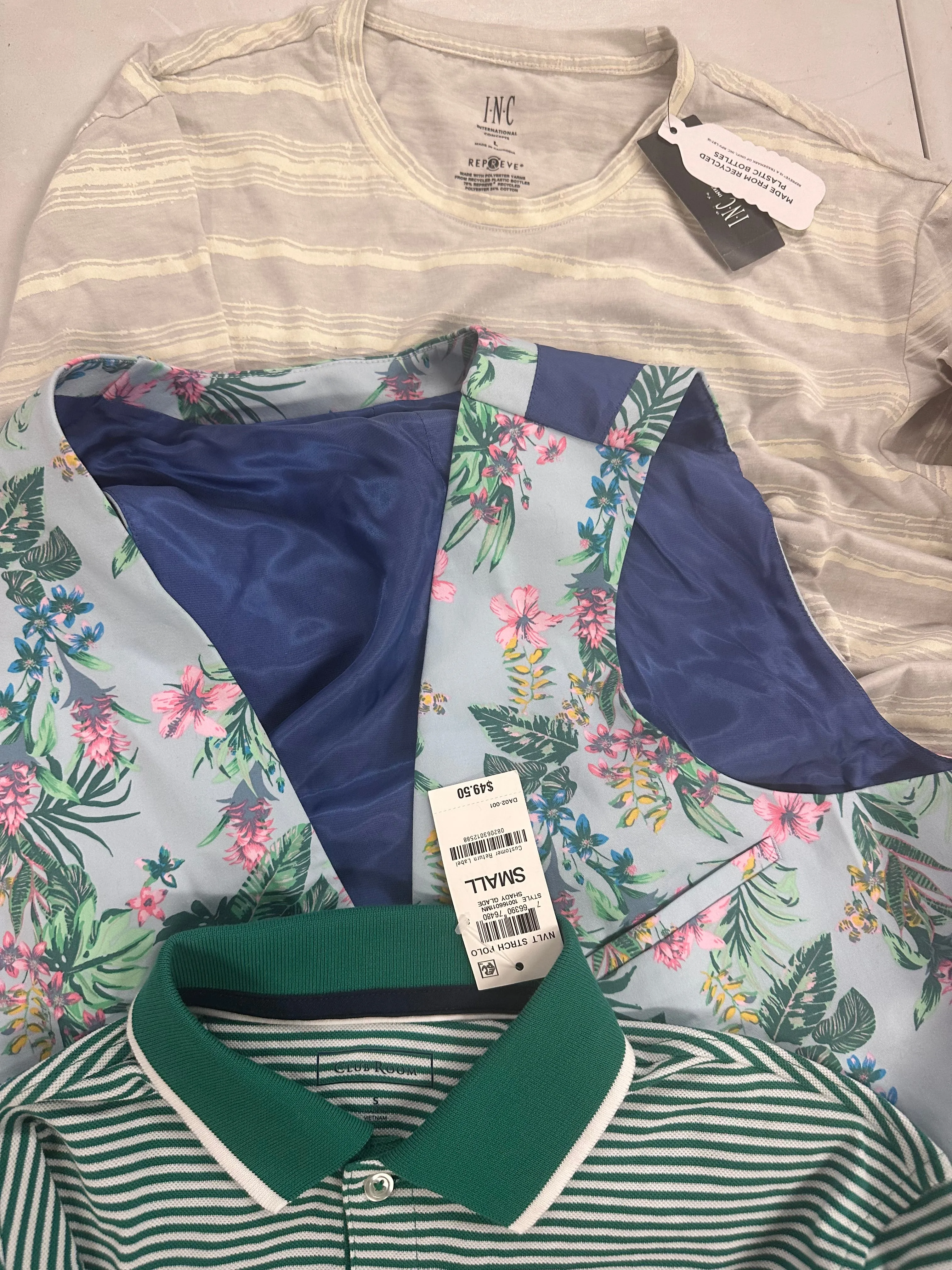 Men's Clothing Tops & Others Wholesale Lot, PERRY ELLIS, 32 DEGREES, BAR III, CLUB ROOM, INC and more, 11 items, Shelf Pulls, MSRP $537