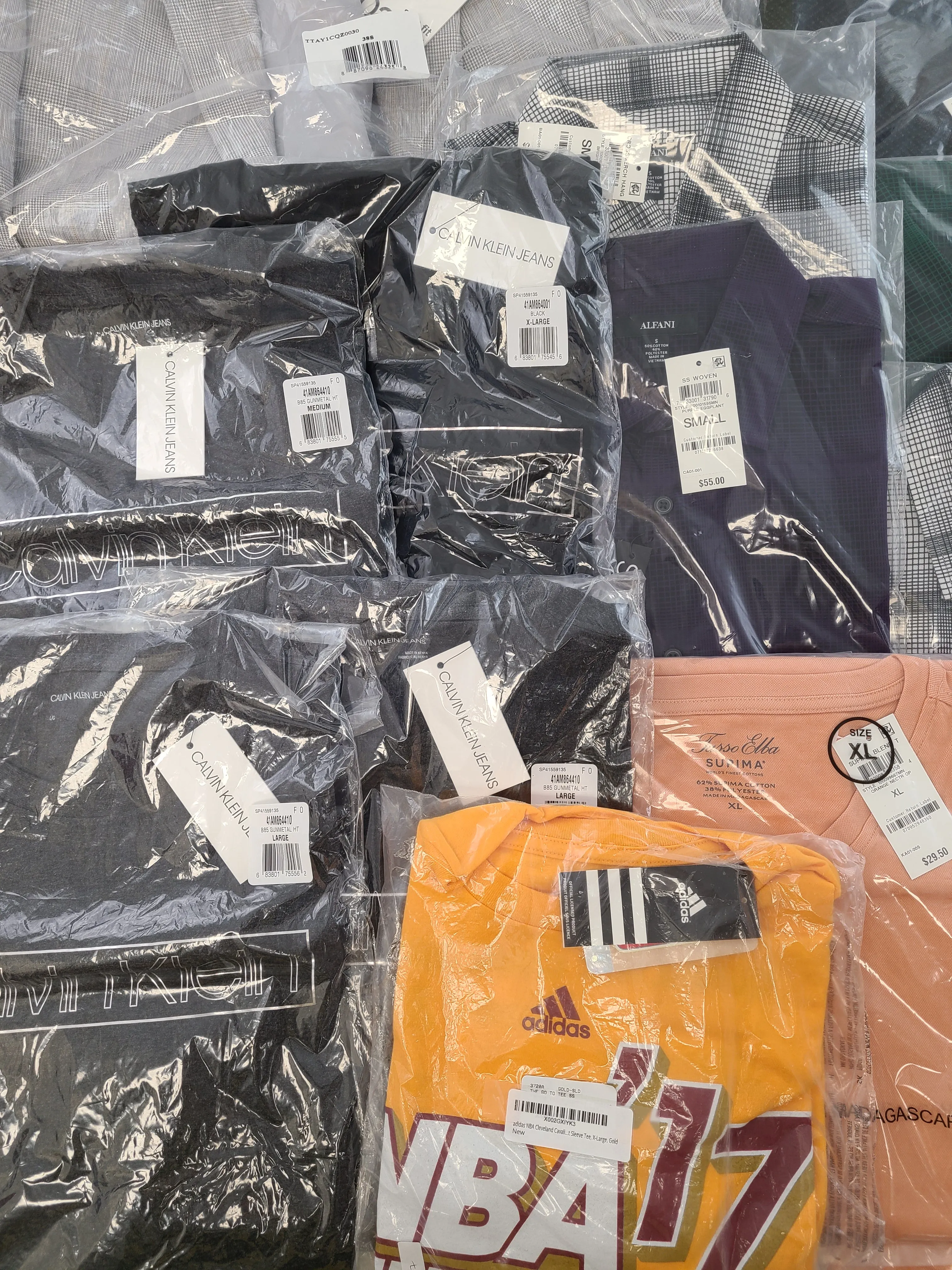Men's Clothing Wholesale Lot Calvin Klein, Adidas, Tasso Elba, Club Room, Alfani, Bar lll, INC and more, 25 Units, New, MSRP $1,612.48