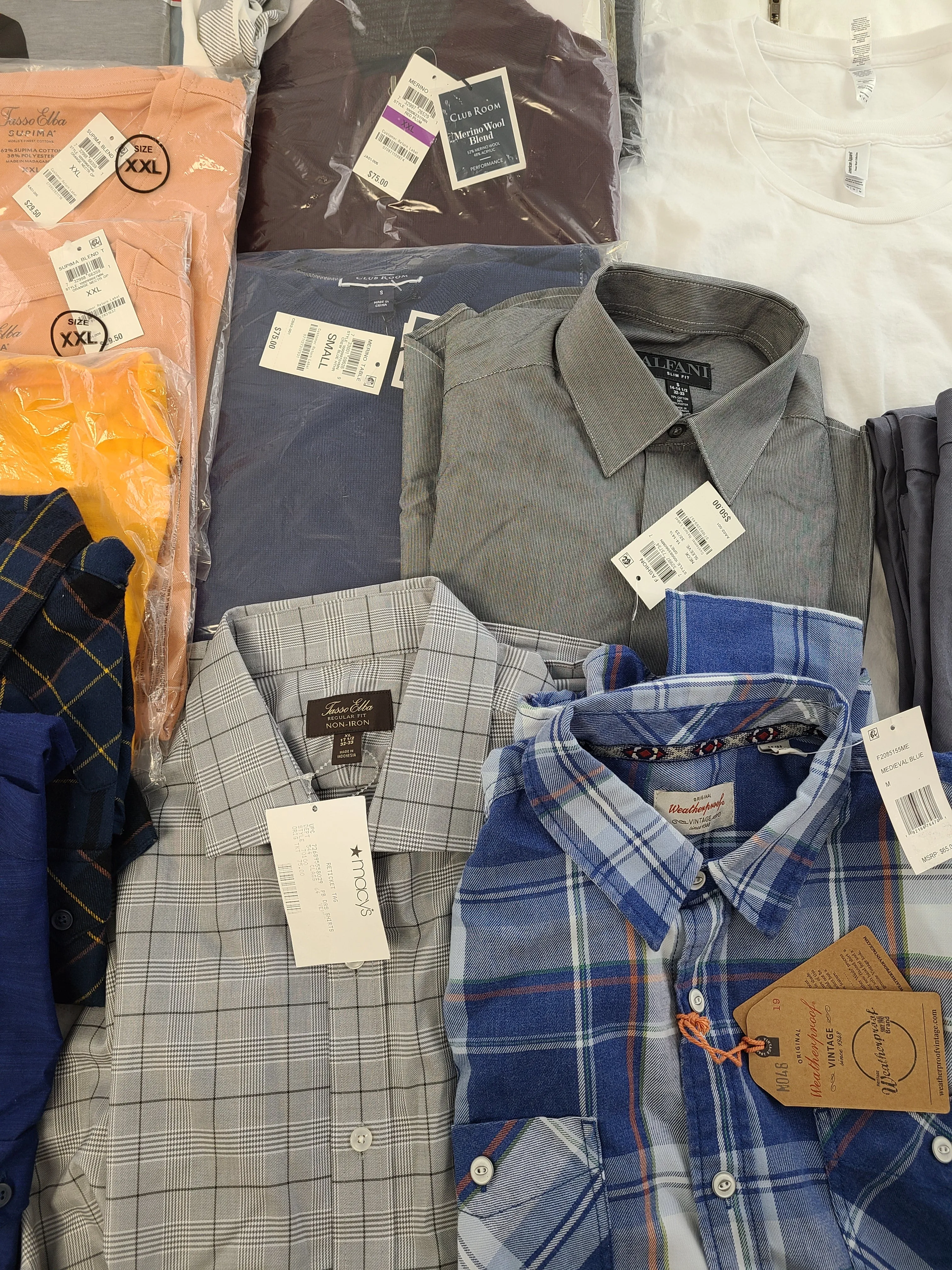 Men's Clothing Wholesale Lot Calvin Klein, Levi's, Adidas, Weatherproof Vintage, Tasso Elba, American Apparel, Club Room, INC and more, 25 Units, Shelf Pulls, MSRP $1,706.48