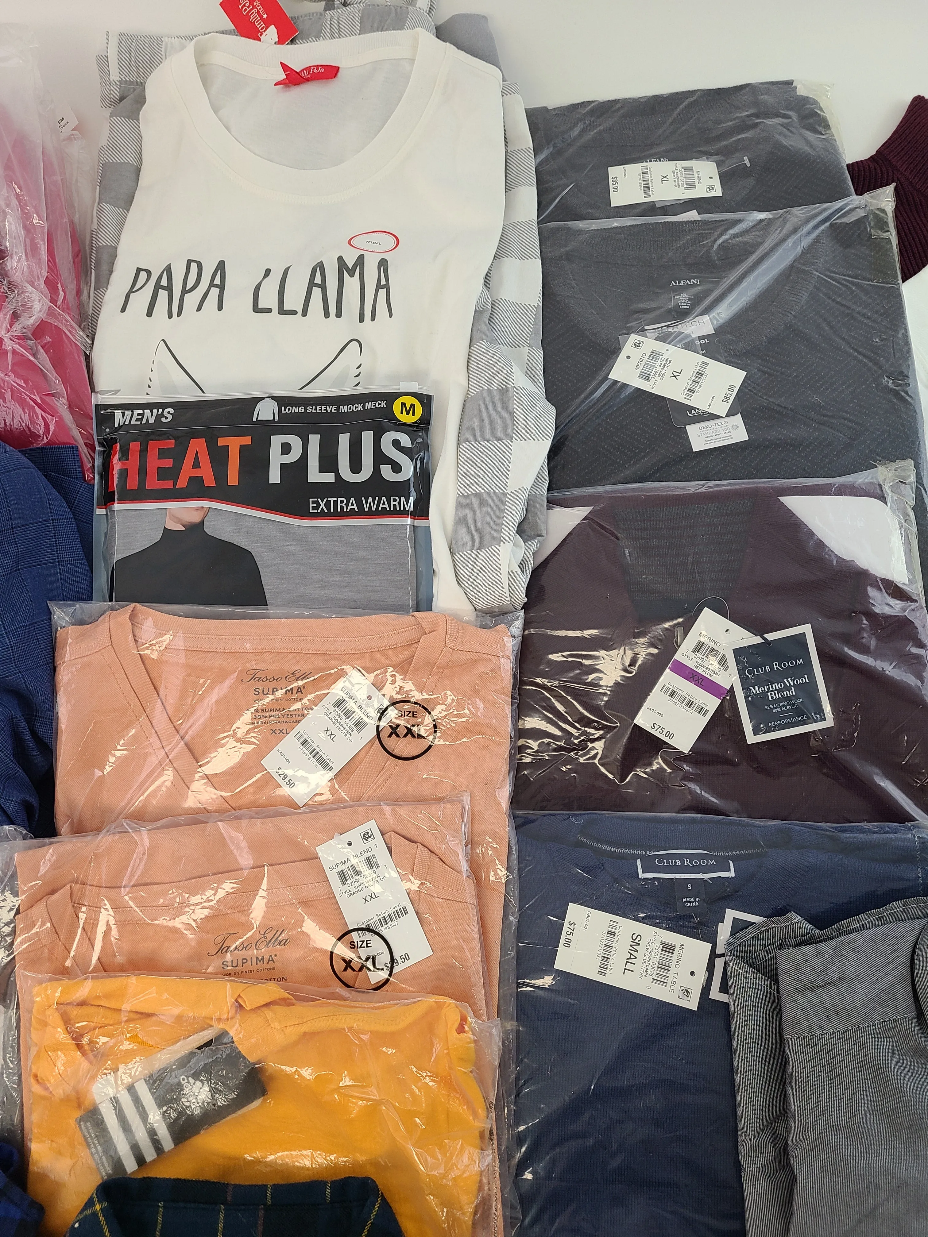Men's Clothing Wholesale Lot Calvin Klein, Levi's, Adidas, Weatherproof Vintage, Tasso Elba, American Apparel, Club Room, INC and more, 25 Units, Shelf Pulls, MSRP $1,706.48