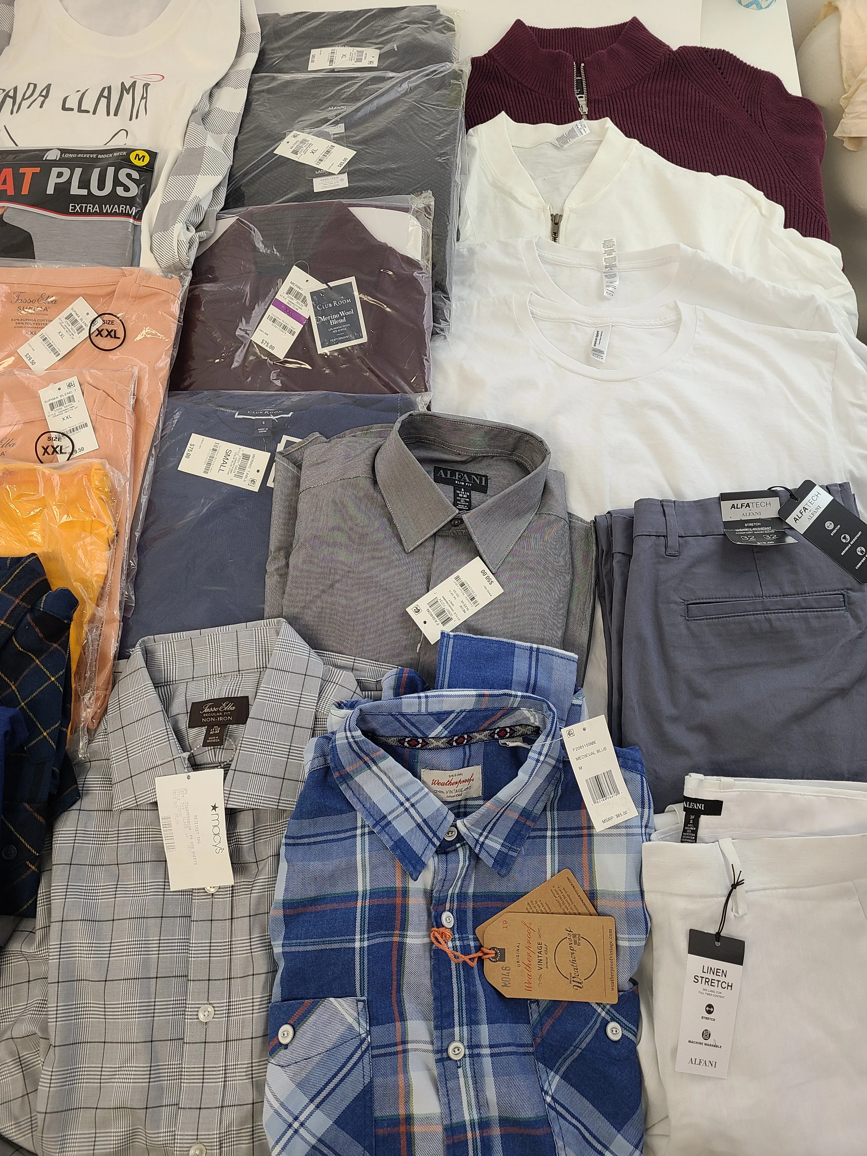 Men's Clothing Wholesale Lot Calvin Klein, Levi's, Adidas, Weatherproof Vintage, Tasso Elba, American Apparel, Club Room, INC and more, 25 Units, Shelf Pulls, MSRP $1,706.48