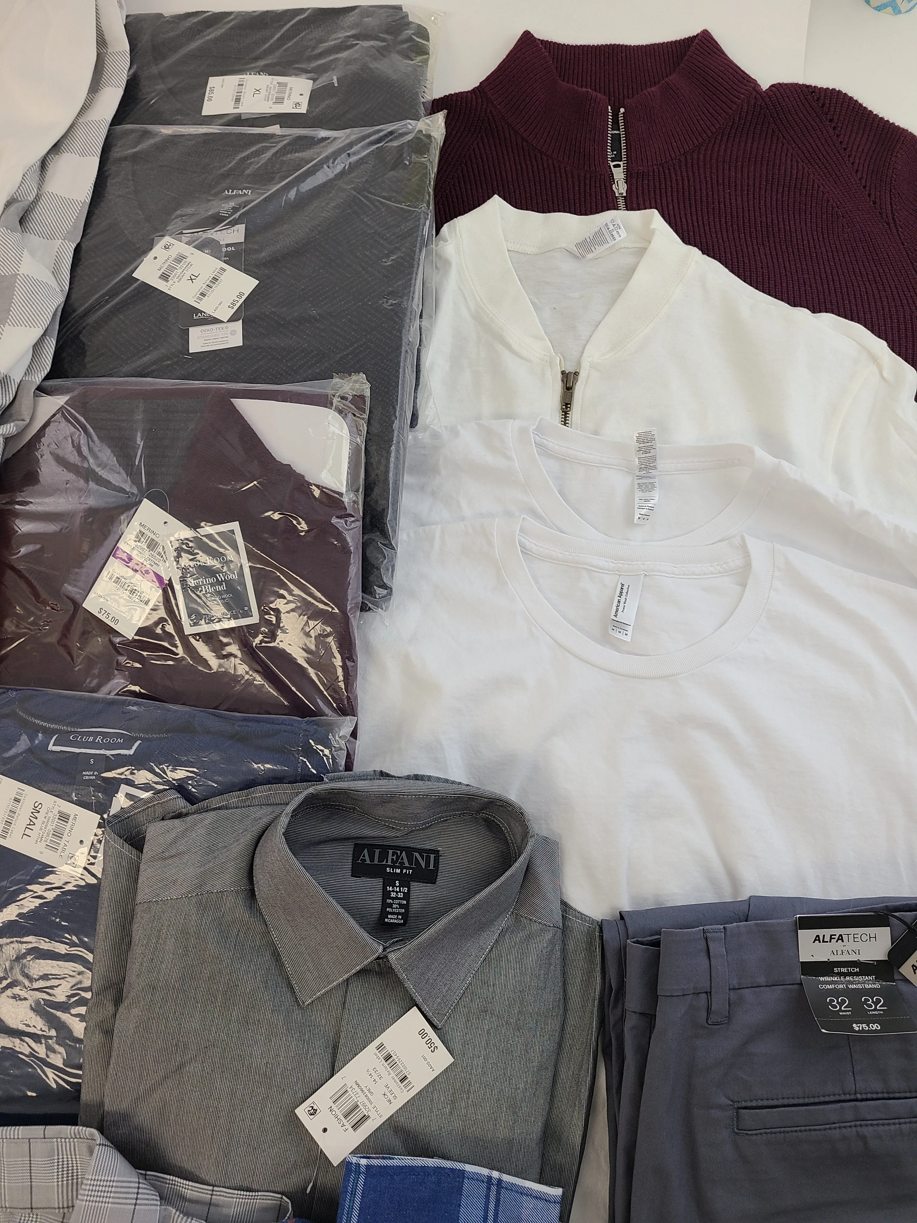 Men's Clothing Wholesale Lot Calvin Klein, Levi's, Adidas, Weatherproof Vintage, Tasso Elba, American Apparel, Club Room, INC and more, 25 Units, Shelf Pulls, MSRP $1,706.48