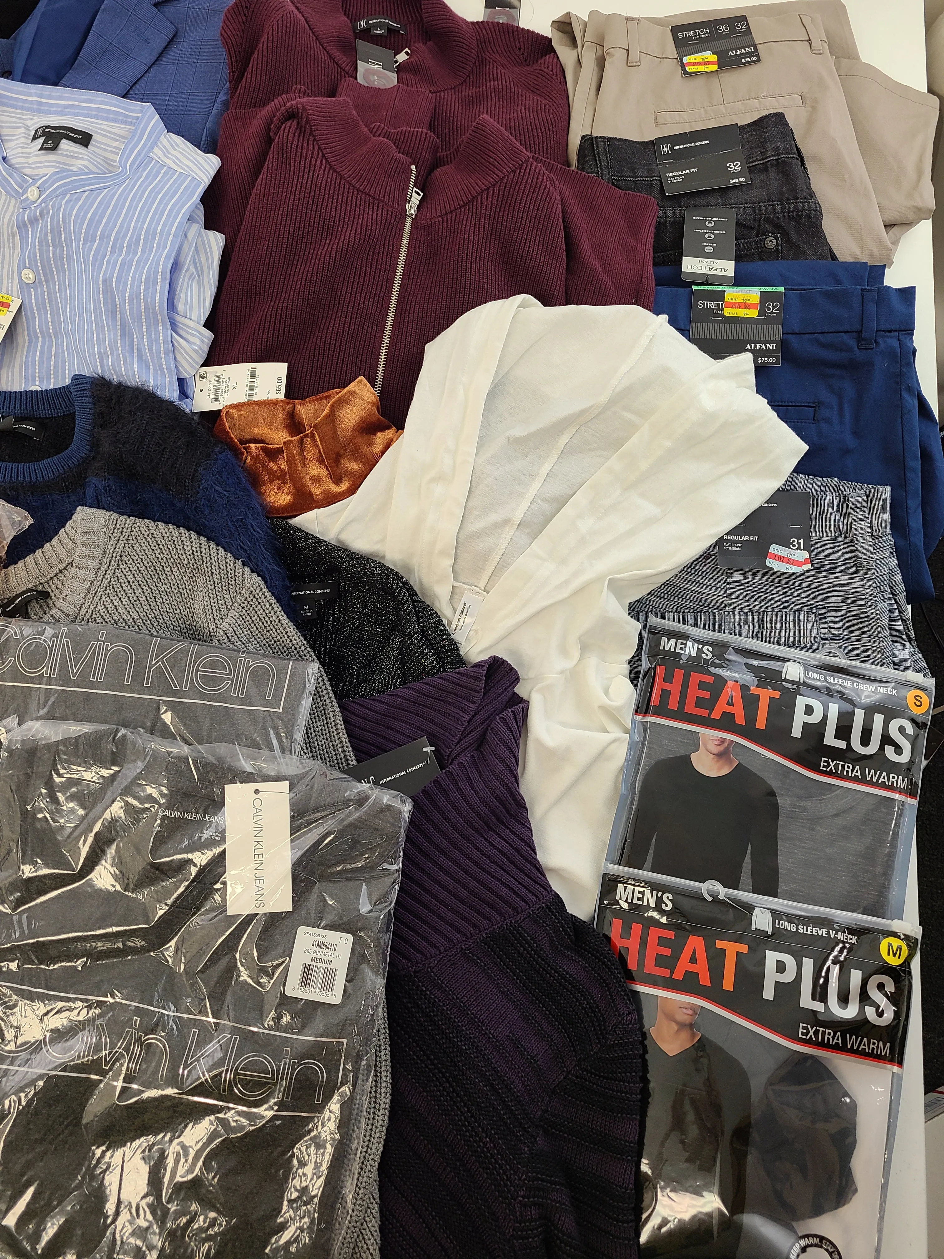 Men's Clothing Wholesale Lot  Polo Ralph Lauren, Calvin Klein, Adidas, Tasso Elba, Buffalo Jeans, American Apparel, INC and more, 25 Units, Shelf Pulls, MSRP $1,768.49