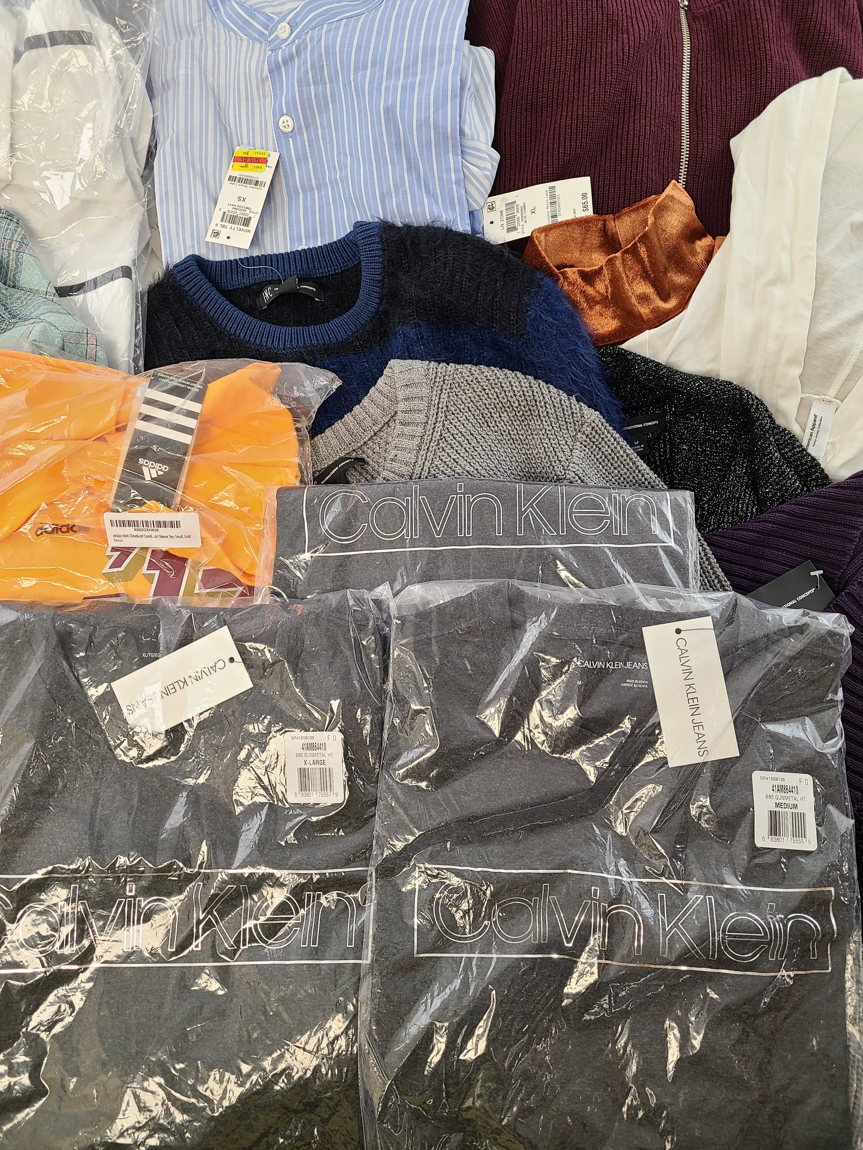 Men's Clothing Wholesale Lot  Polo Ralph Lauren, Calvin Klein, Adidas, Tasso Elba, Buffalo Jeans, American Apparel, INC and more, 25 Units, Shelf Pulls, MSRP $1,768.49