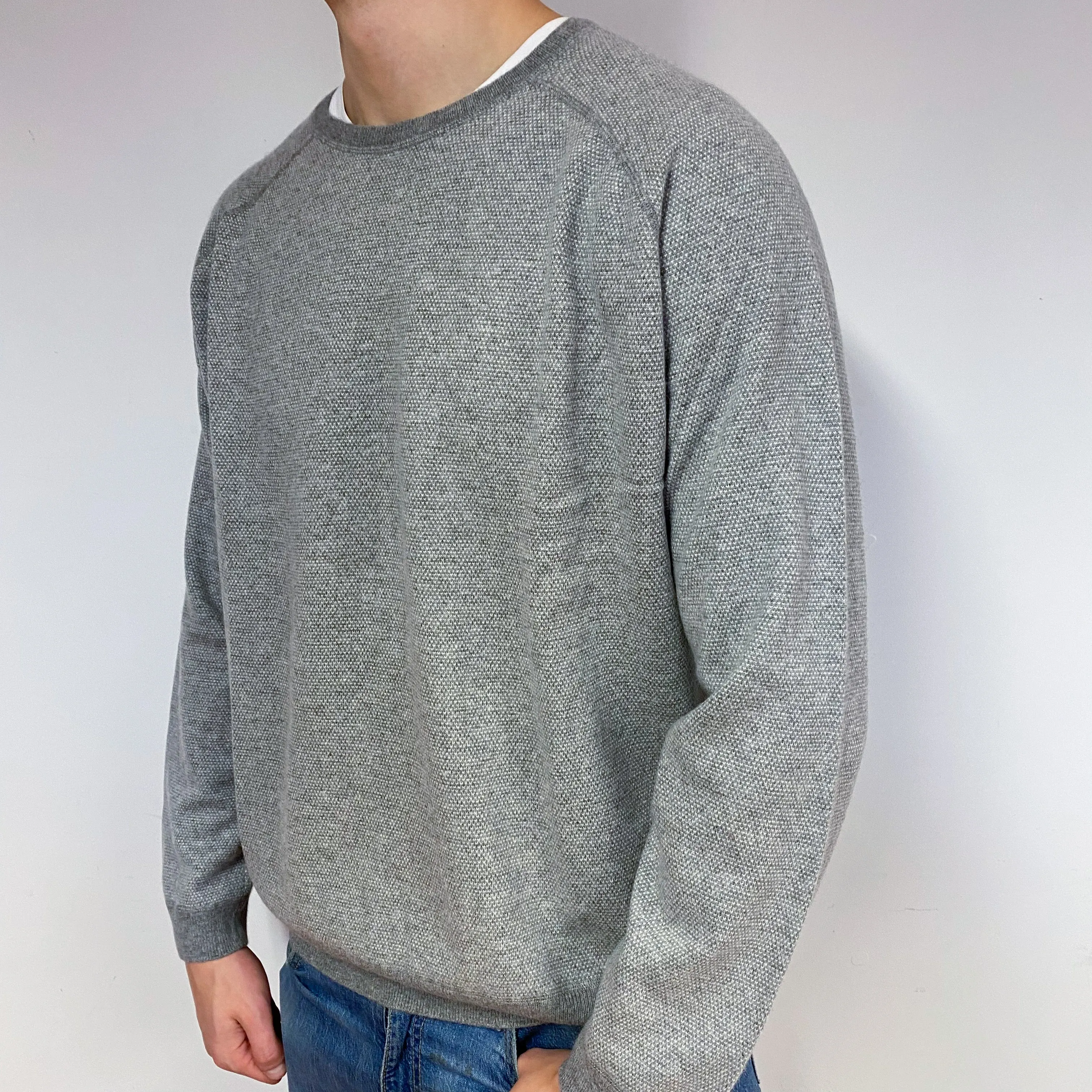 Men's J Hilburn Grey Cashmere Crew Neck Jumper Extra Extra Large