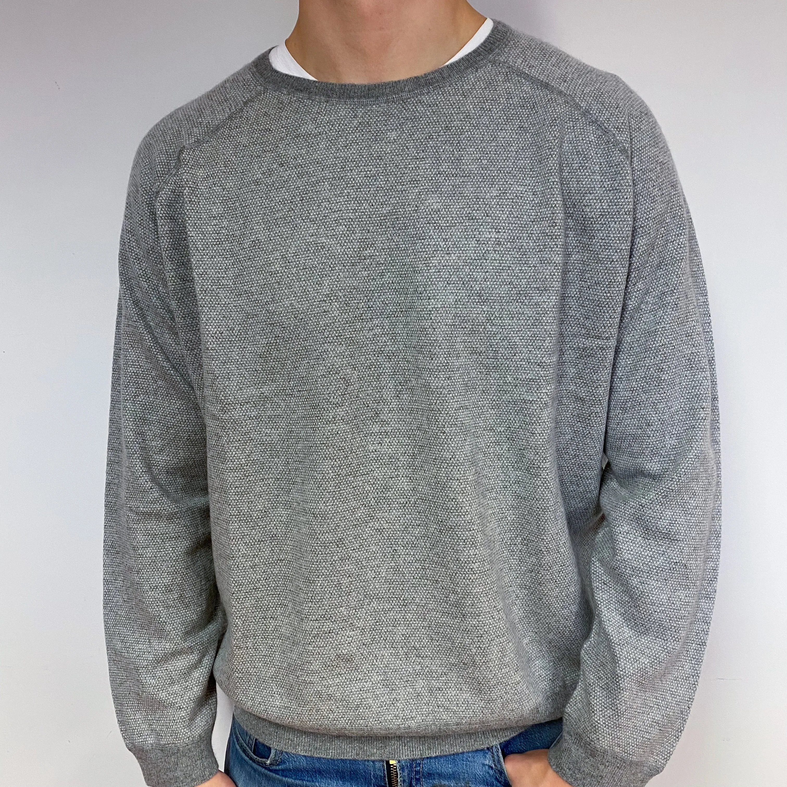 Men's J Hilburn Grey Cashmere Crew Neck Jumper Extra Extra Large
