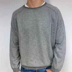Men's J Hilburn Grey Cashmere Crew Neck Jumper Extra Extra Large
