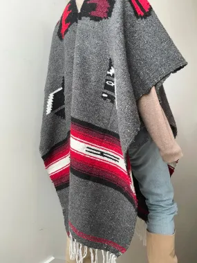 Mexican Poncho Red & Grey