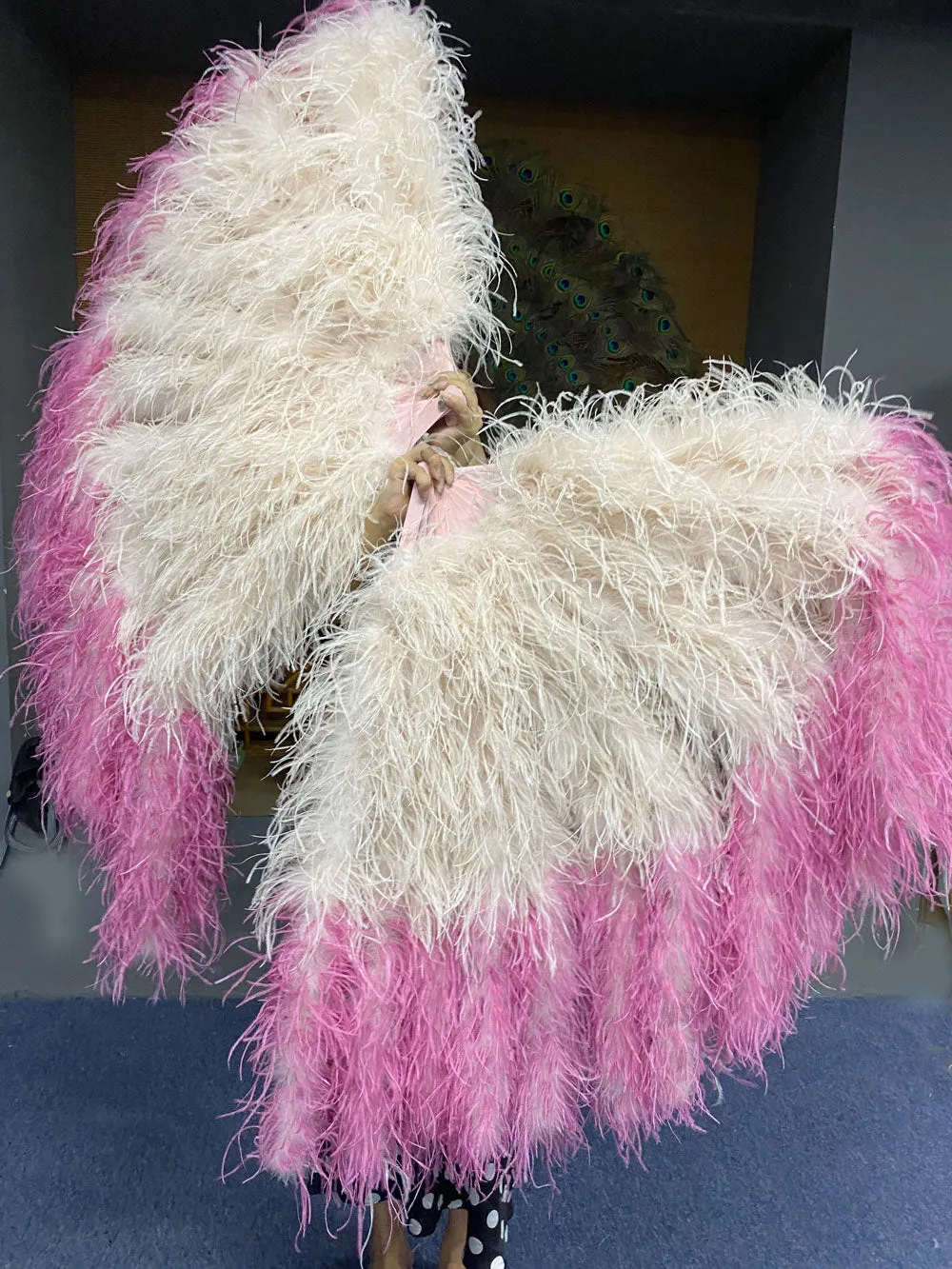 Mix 2 Colors Ombre Dyed Waterfall fan 2 ply boa Fan 12 staves