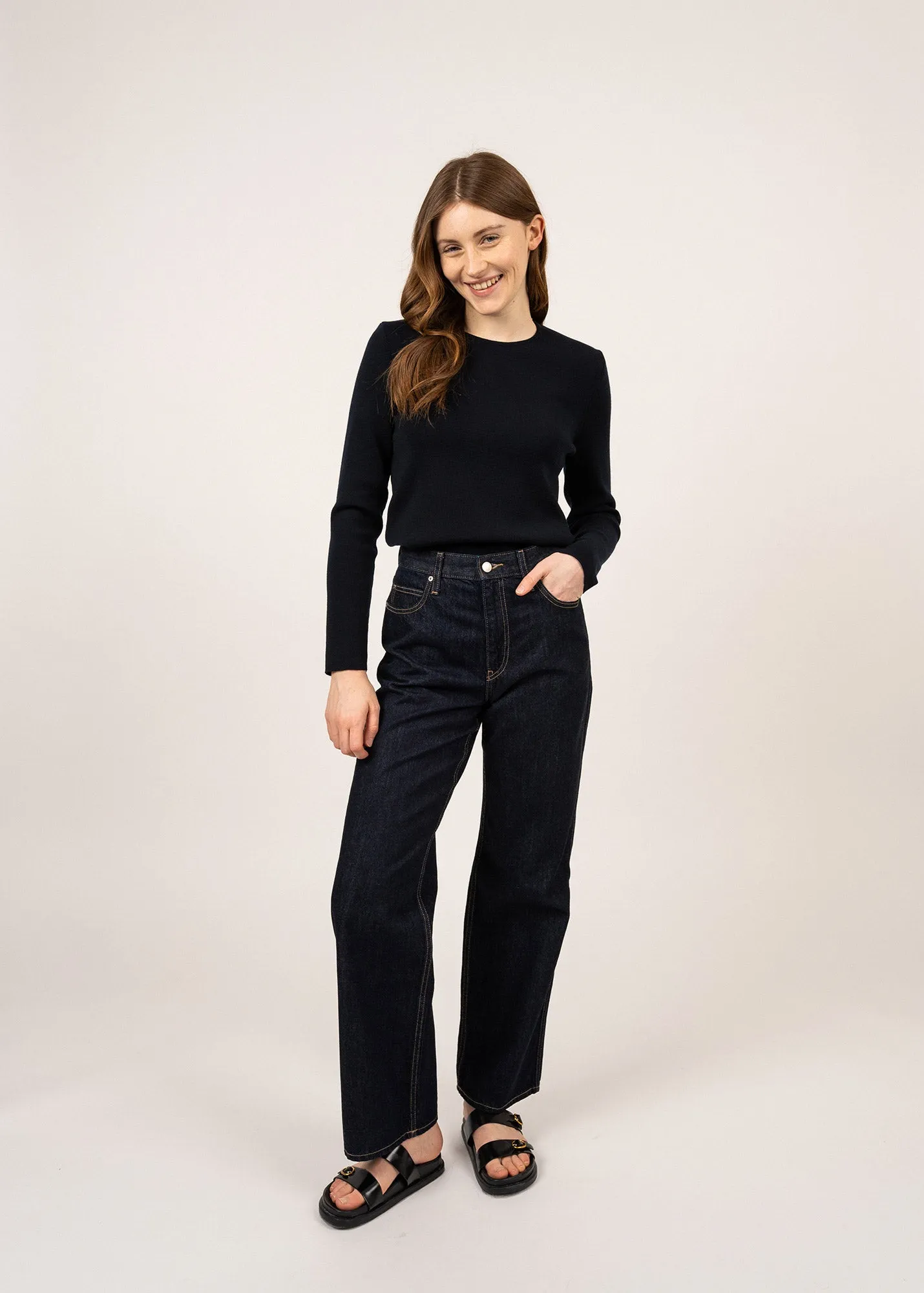 Molène fine jumper - in wool, round neck (NAVY)