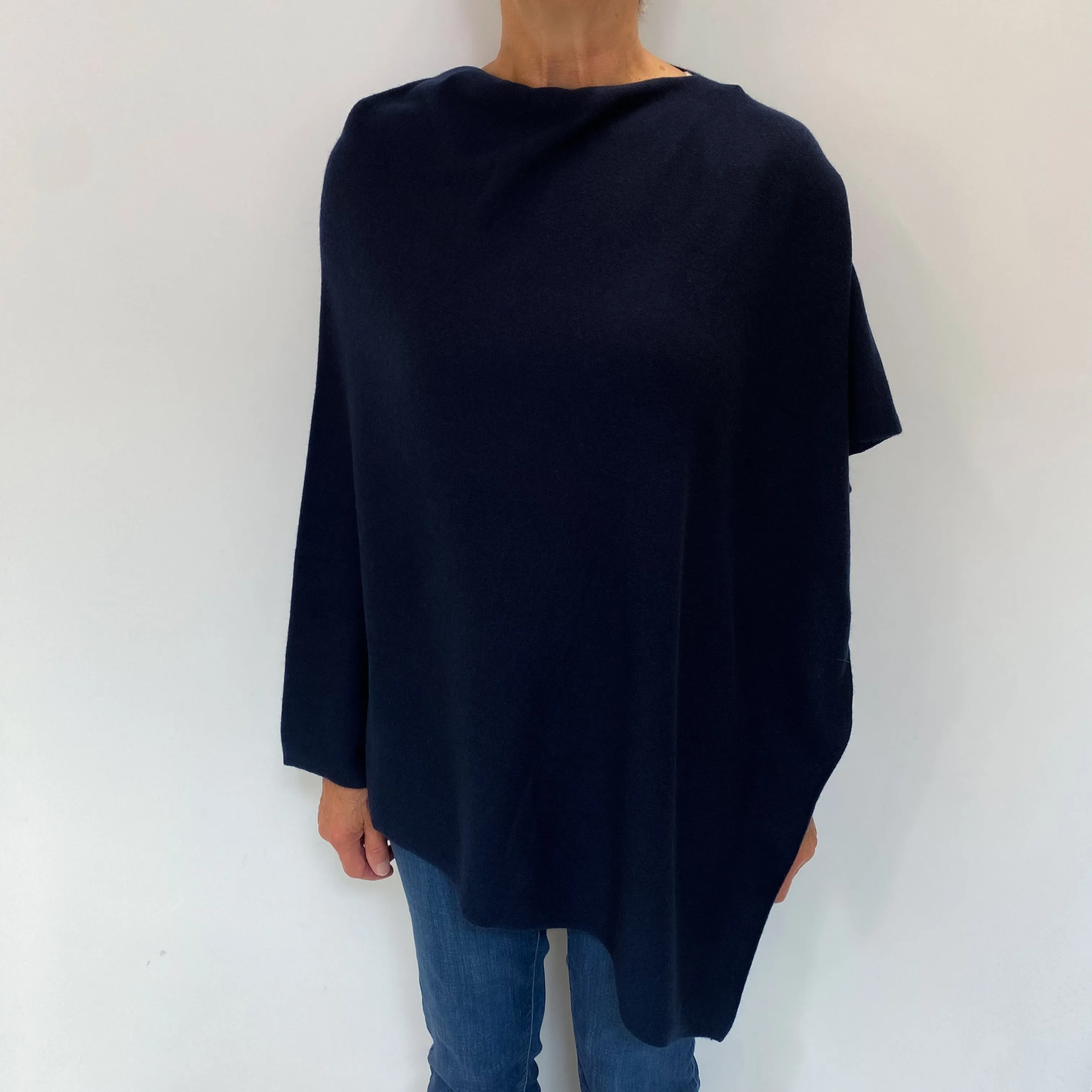 Navy Blue Cashmere Poncho One Size