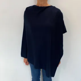 Navy Blue Cashmere Poncho One Size