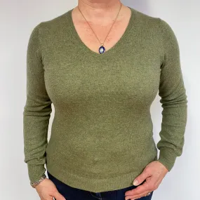 Olive Green Cashmere V-Neck Jumper Large