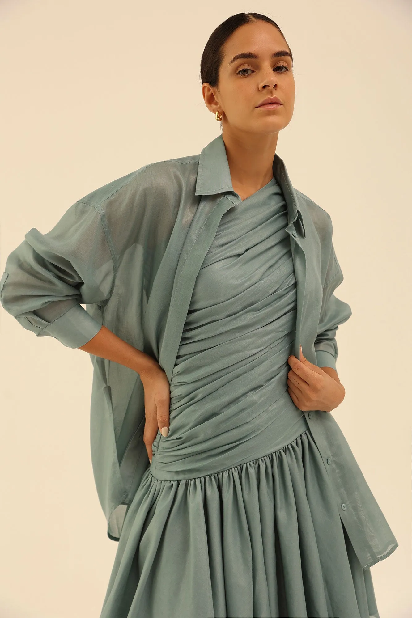 Oversized Organdi Shirt in Blue