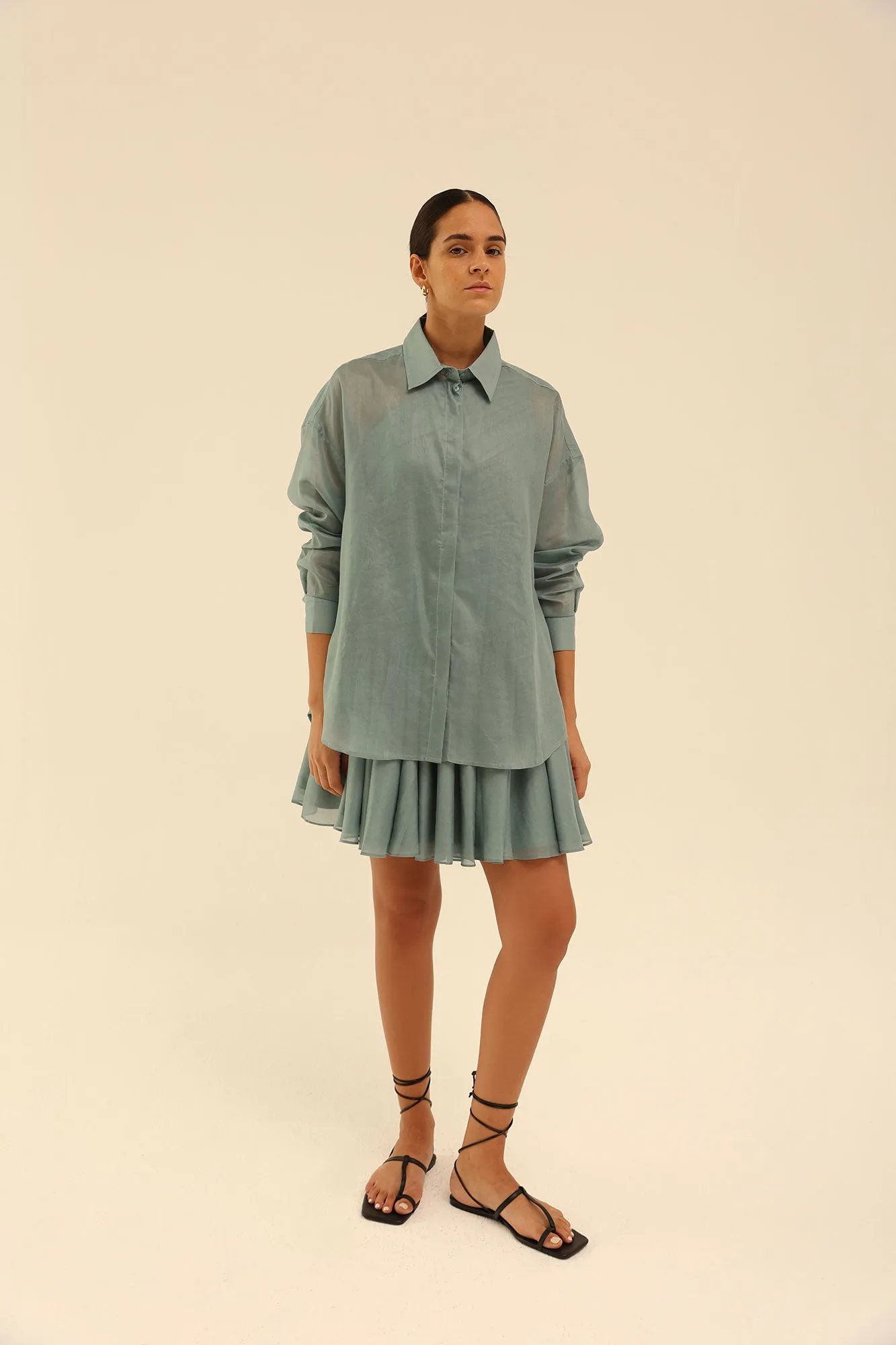 Oversized Organdi Shirt in Blue