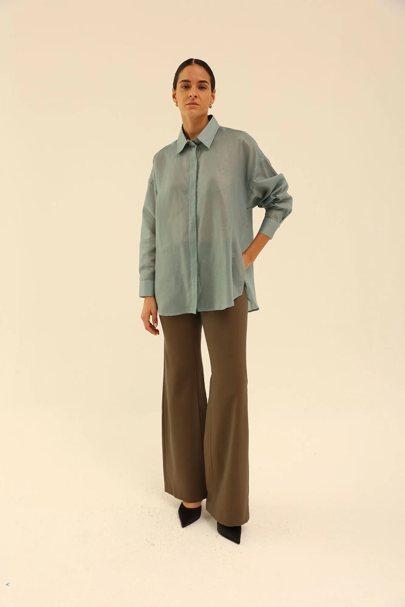 Oversized Organdi Shirt in Blue