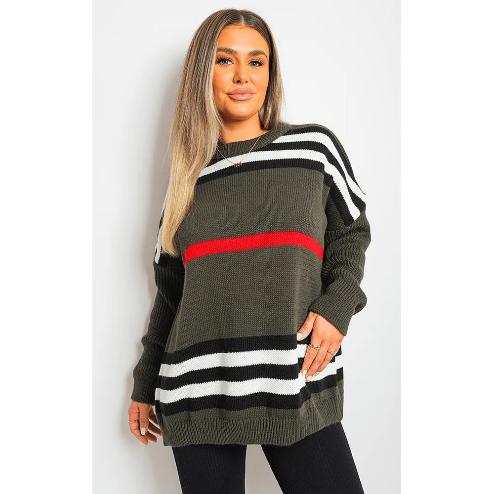 Oversized Striped Long Sleeve Knitted Jumper