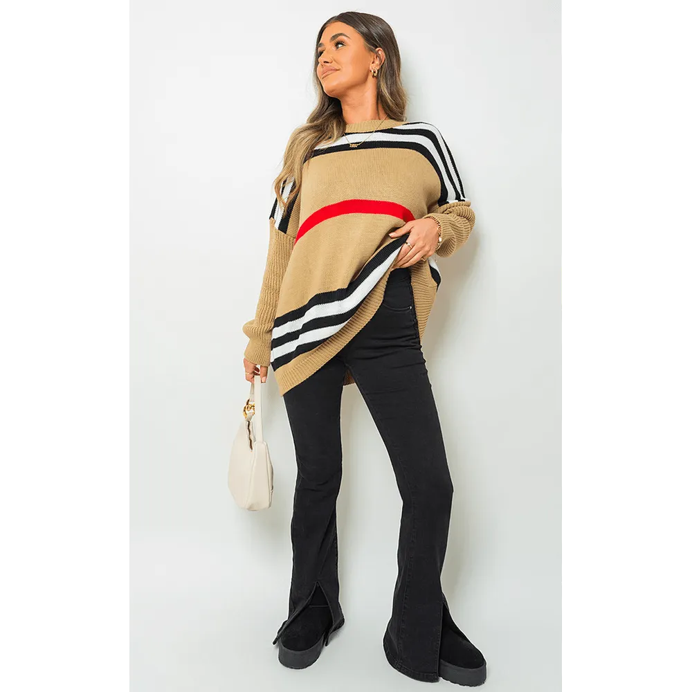 Oversized Striped Long Sleeve Knitted Jumper