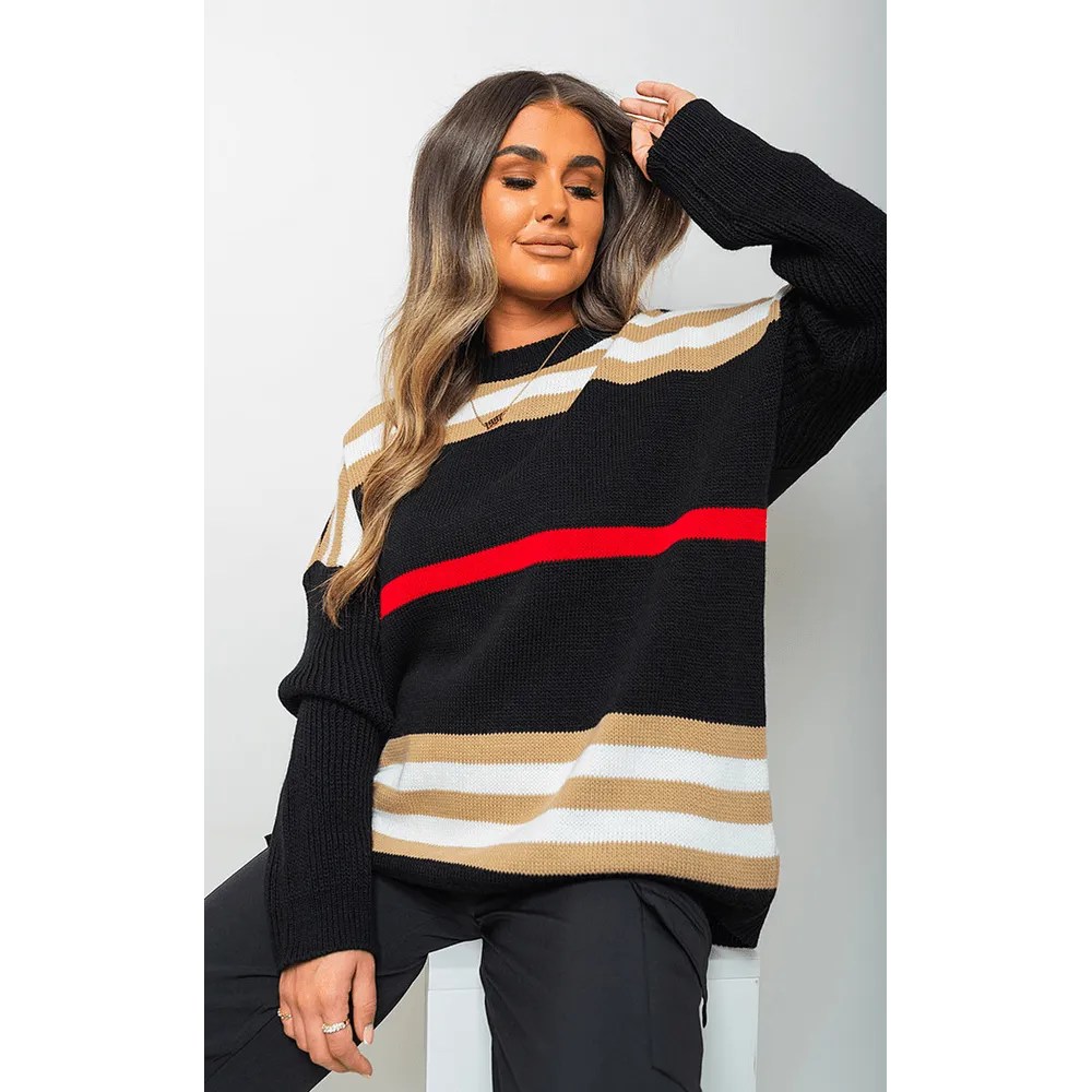 Oversized Striped Long Sleeve Knitted Jumper