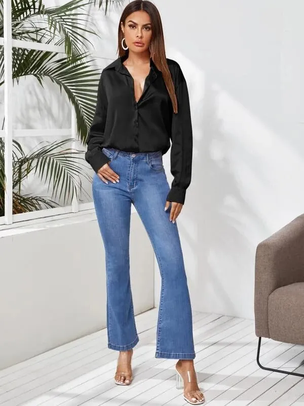 Parien Button Up Curved Hem Blous( CLEARANCE SALE
