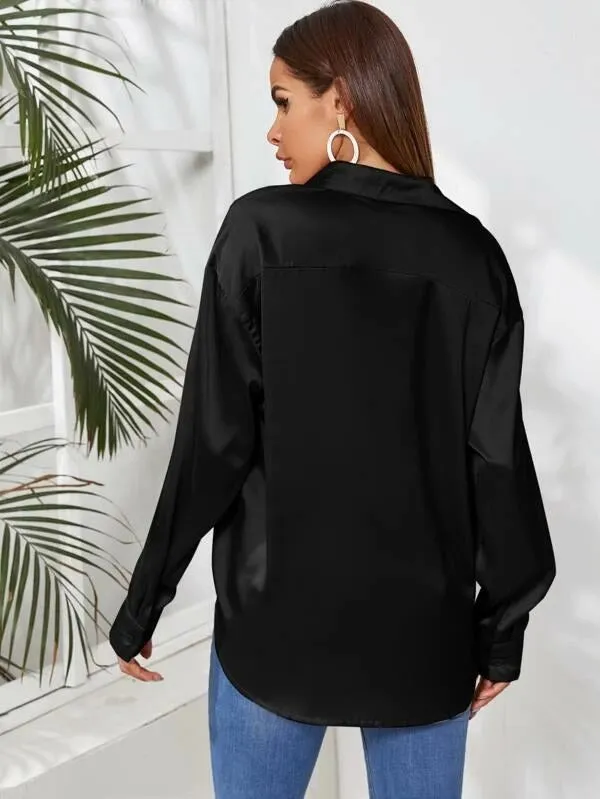 Parien Button Up Curved Hem Blous( CLEARANCE SALE