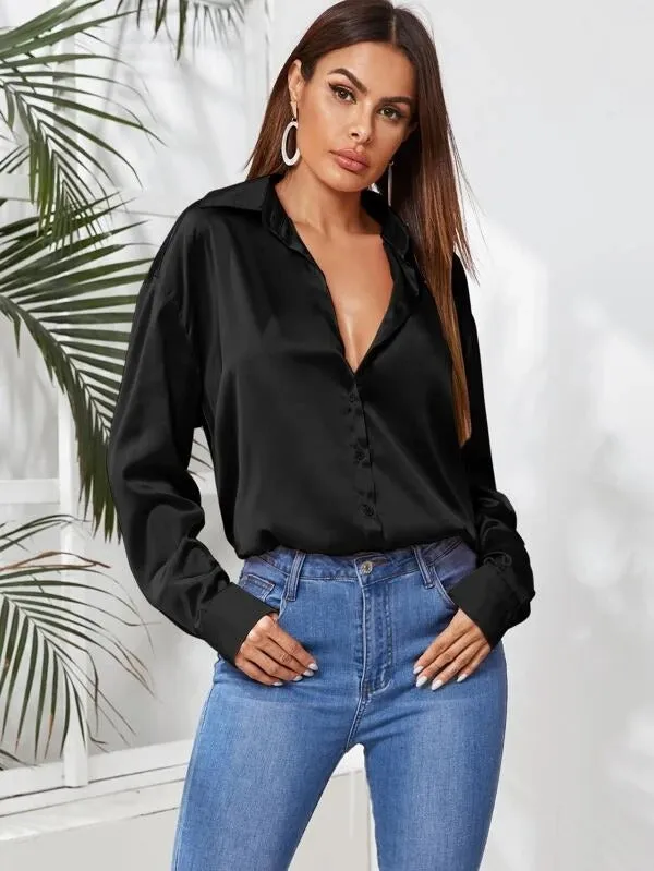 Parien Button Up Curved Hem Blous( CLEARANCE SALE