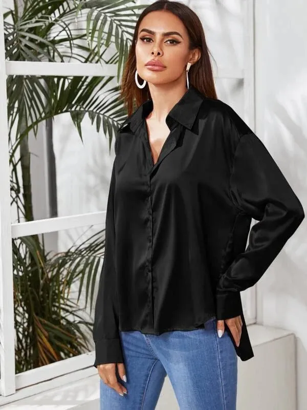 Parien Button Up Curved Hem Blous( CLEARANCE SALE