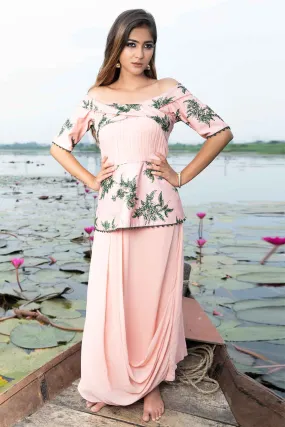 Peach Off-Shoulder Cowl Jumpsuit
