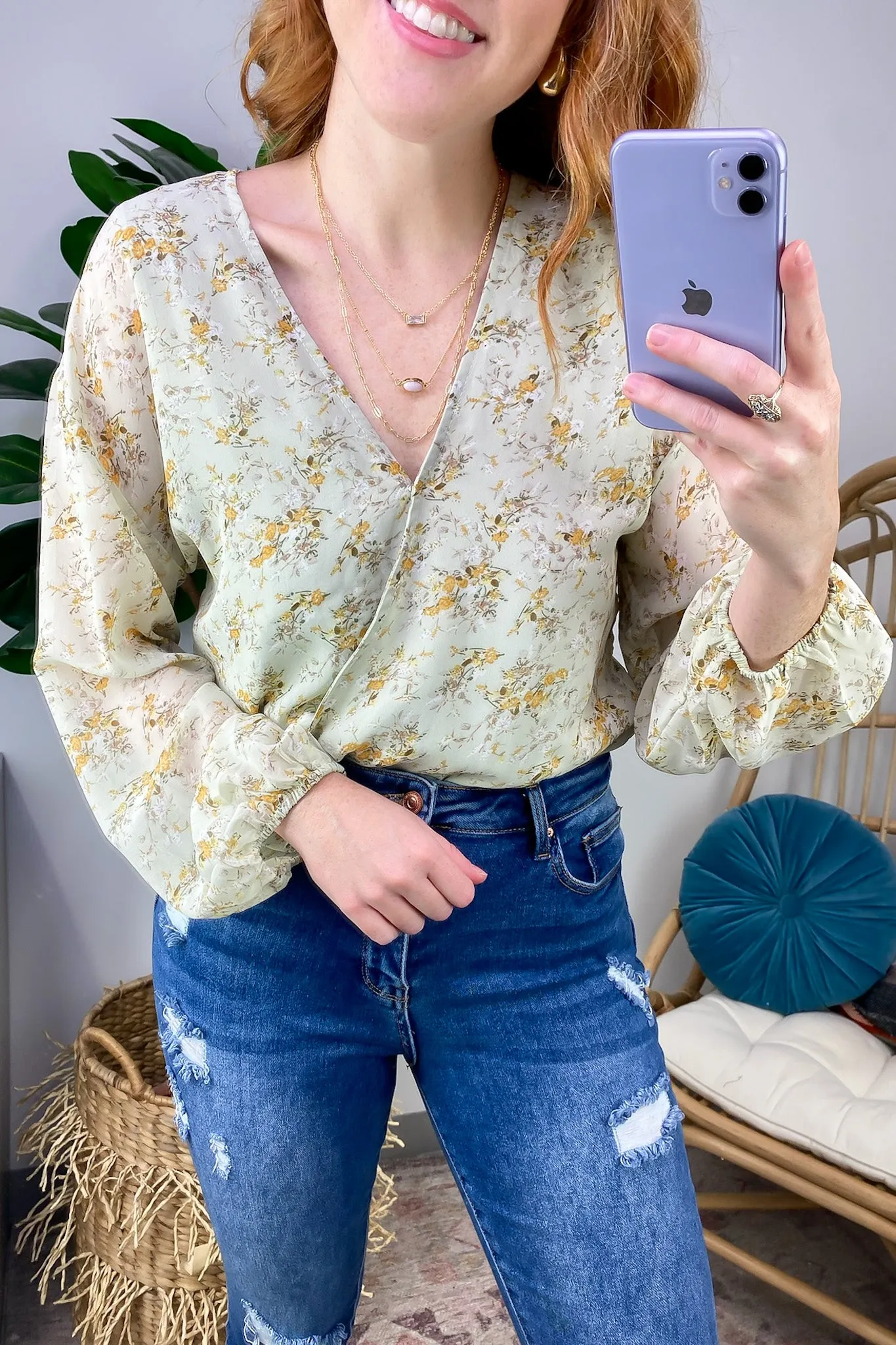 Perfectly Abloom Floral V-Neck Surplice Bodysuit - FINAL SALE