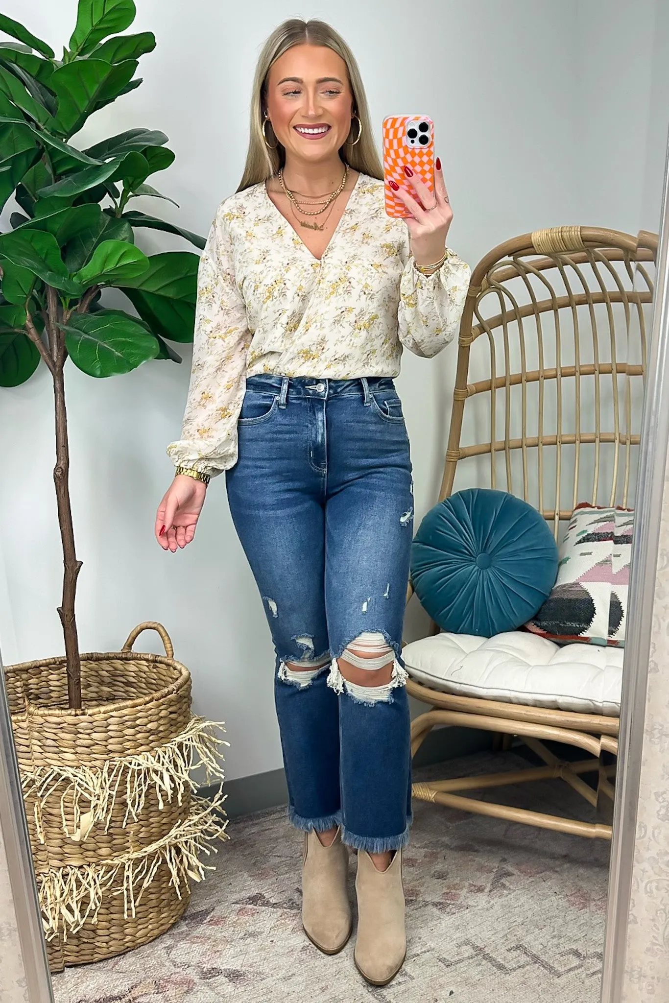Perfectly Abloom Floral V-Neck Surplice Bodysuit - FINAL SALE